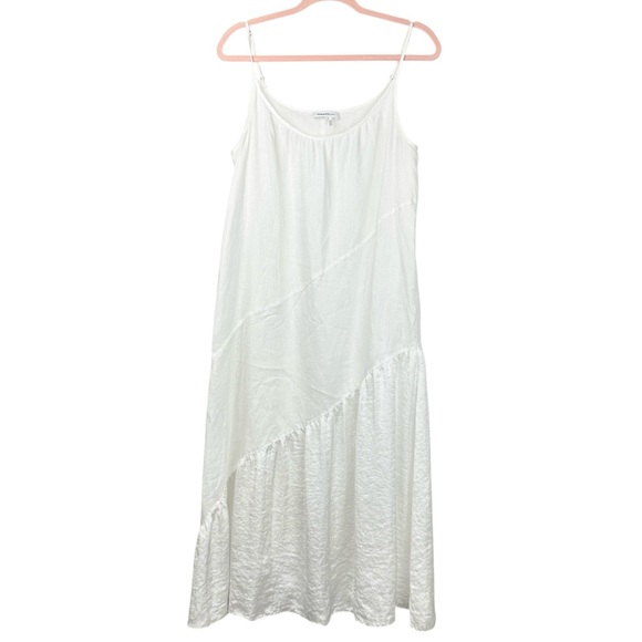 DKNY Pure Ruched Mixed Media Slip Dress Linen Size Small White - Picture 1 of 12